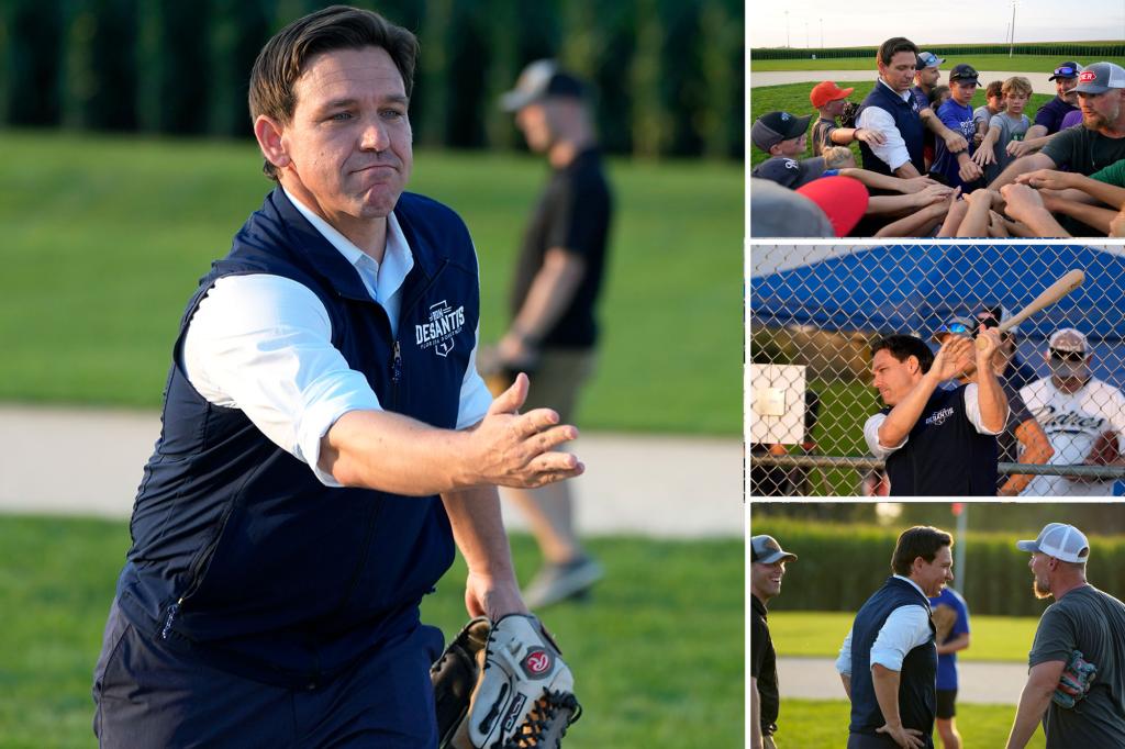 DeSantis plays baseball and dodges Trump charges question at Field of Dreams in Iowa