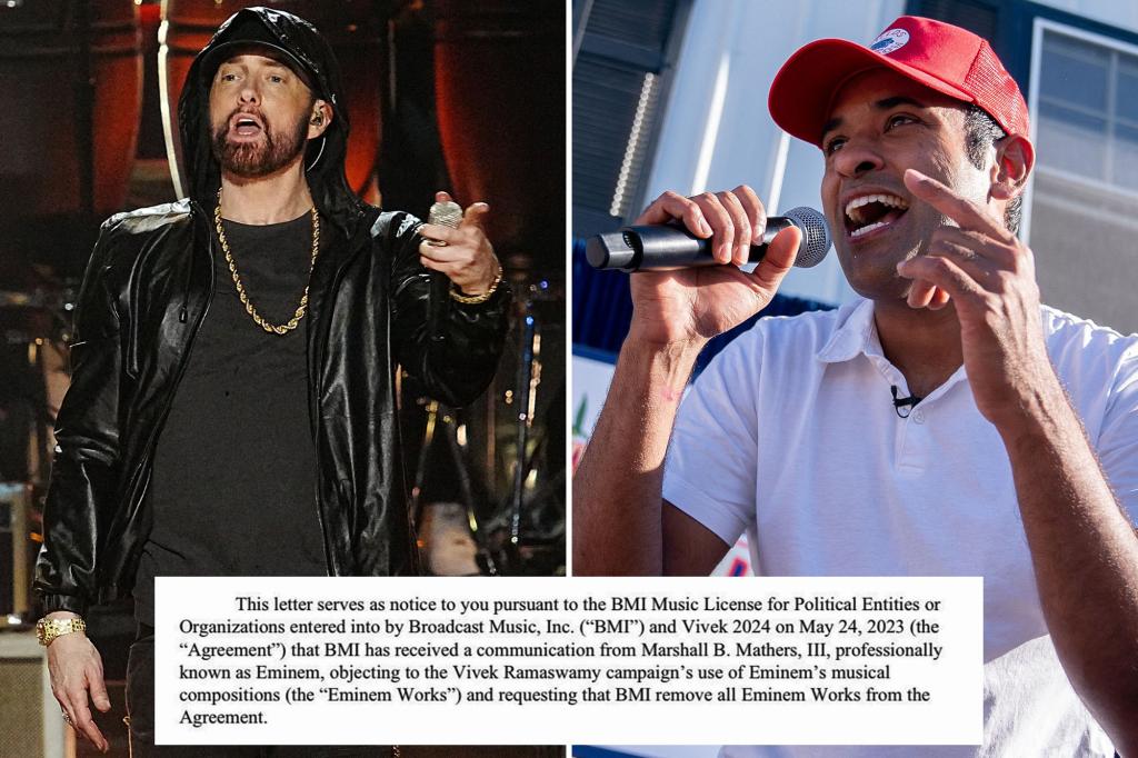 Eminem bans Vivek Ramaswamy from rapping his songs during 2024 presidential campaign
