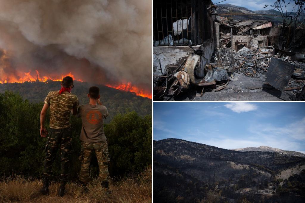 More than 600 firefighters backed by water-dropping aircraft struggle to control wildfires in Greece