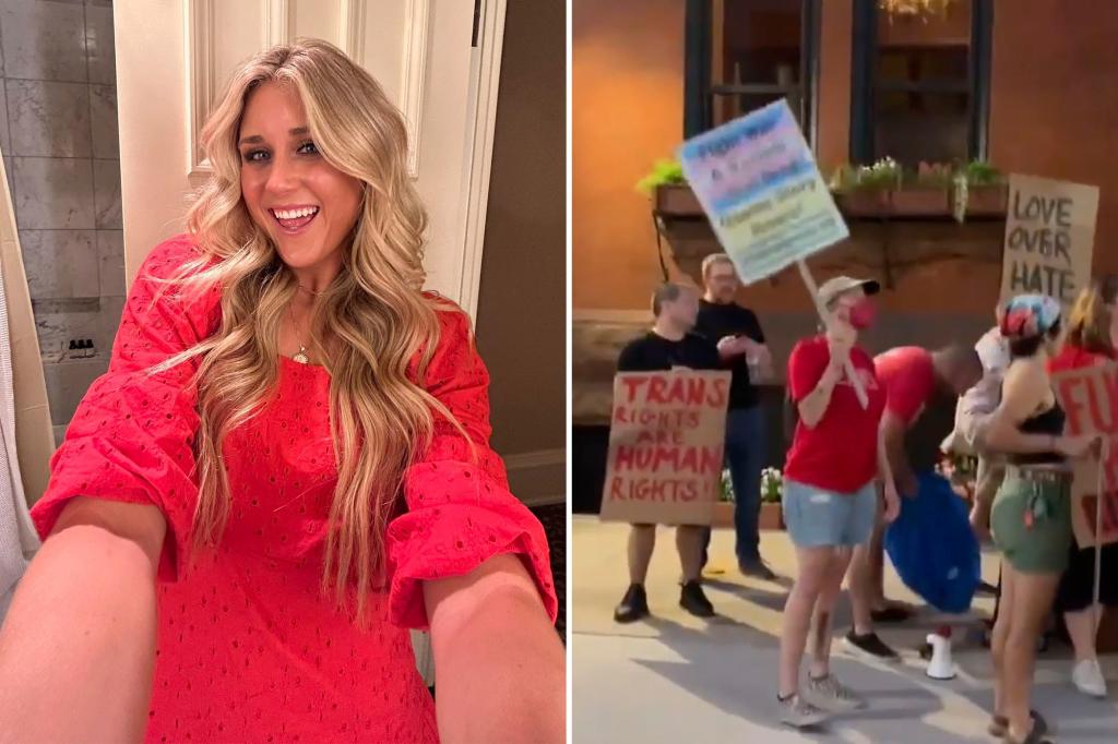 Riley Gaines jokes she’s quitting women’s sports activism after protesters chant ‘f–k you’ and ‘can’t swim’: ‘Sike!’