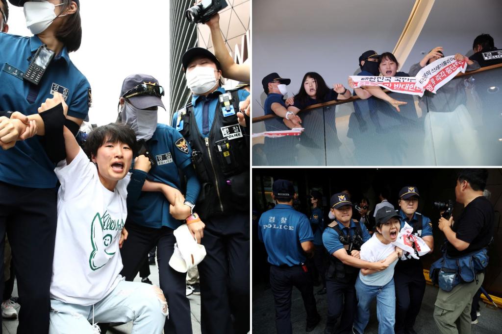 South Korea police arrest 14 Fukushima wastewater protesters seeking to enter Japan embassy