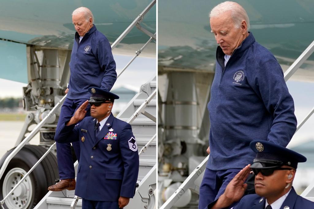 Joe Biden nearly tumbles while exiting Air Force One — just hours after his plans to avoid falls were revealed