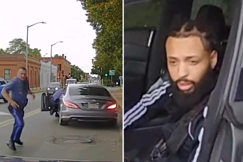 Massachusetts trooper injured after being dragged down busy street by getaway driver: horrifying video