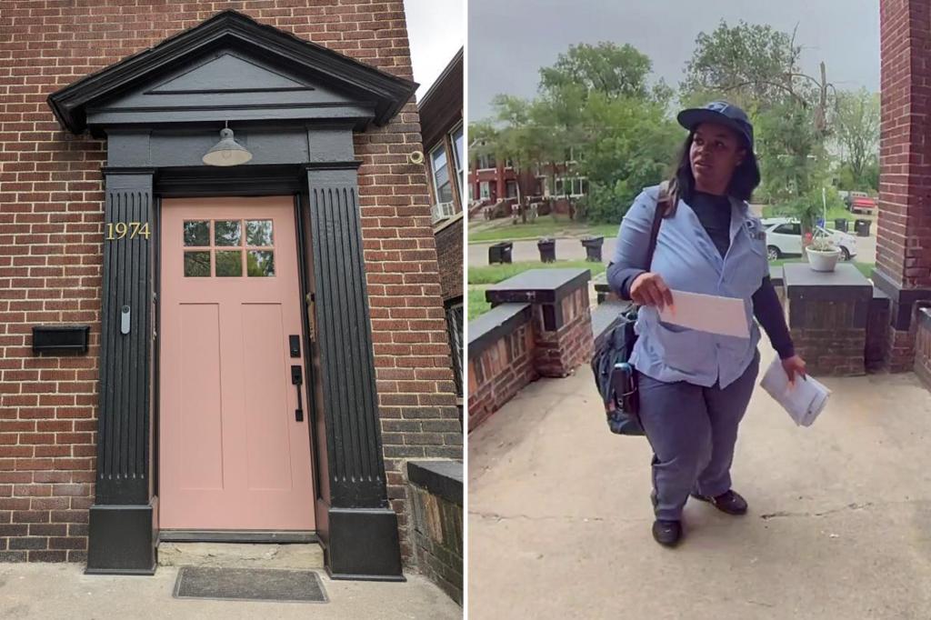 Pink front door sparks viral reaction from Michigan postal worker