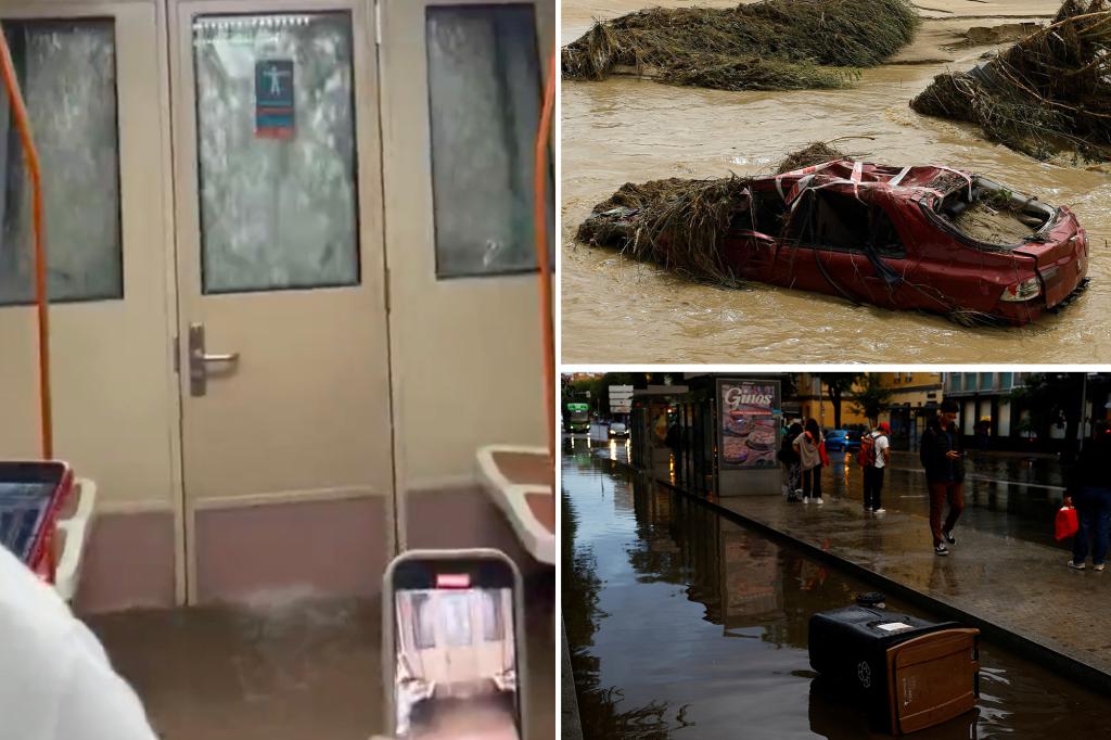 Scary moment Madrid commuters are caught in flooded metro
