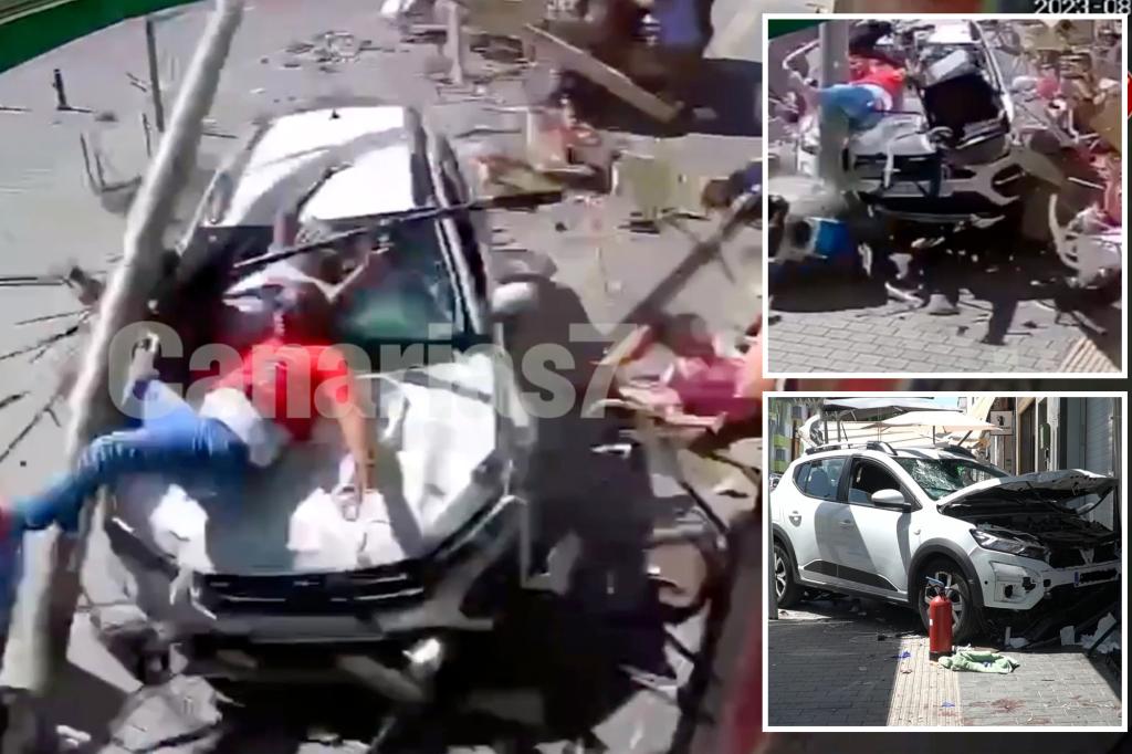 Shocking video shows tourist crashing SUV into Canary Islands cafe, injuring eight, including a baby