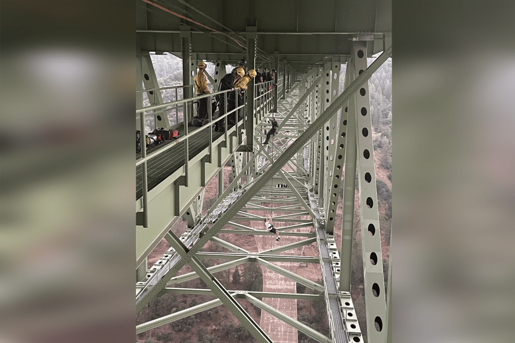 The 19-year-old was swinging from the Foresthill Bridge when his equipment failed, resulting in the teen hanging about 30 feet from the underside of the catwalk.