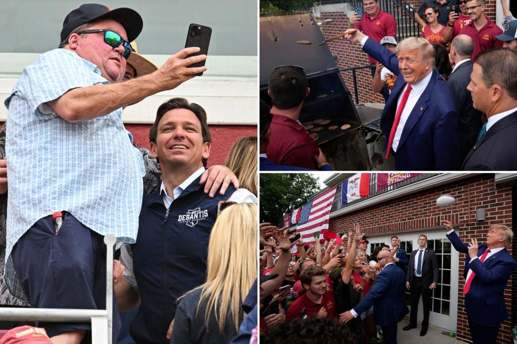 Trump and DeSantis rally at Iowa football game in clash of personas