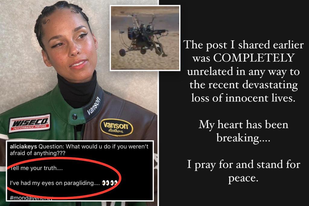 Alicia Keys ripped for tone-deaf post about paragliders after Hamas used them in deadly attack at Israeli festival