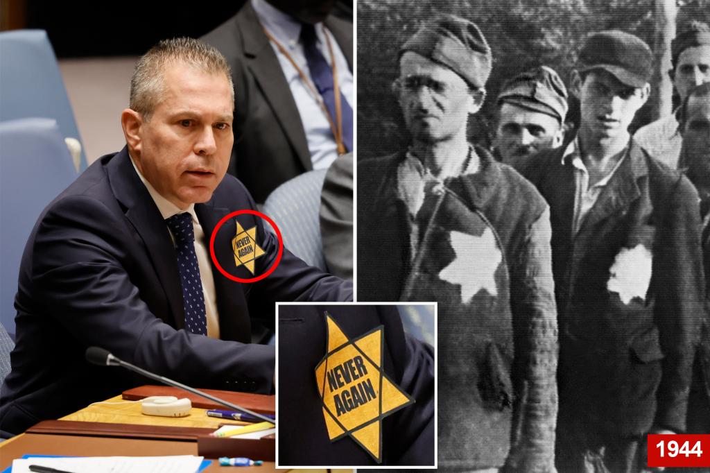 Israel’s UN ambassador wears Nazi-era yellow star in protest, compares Hamas to SS death squad