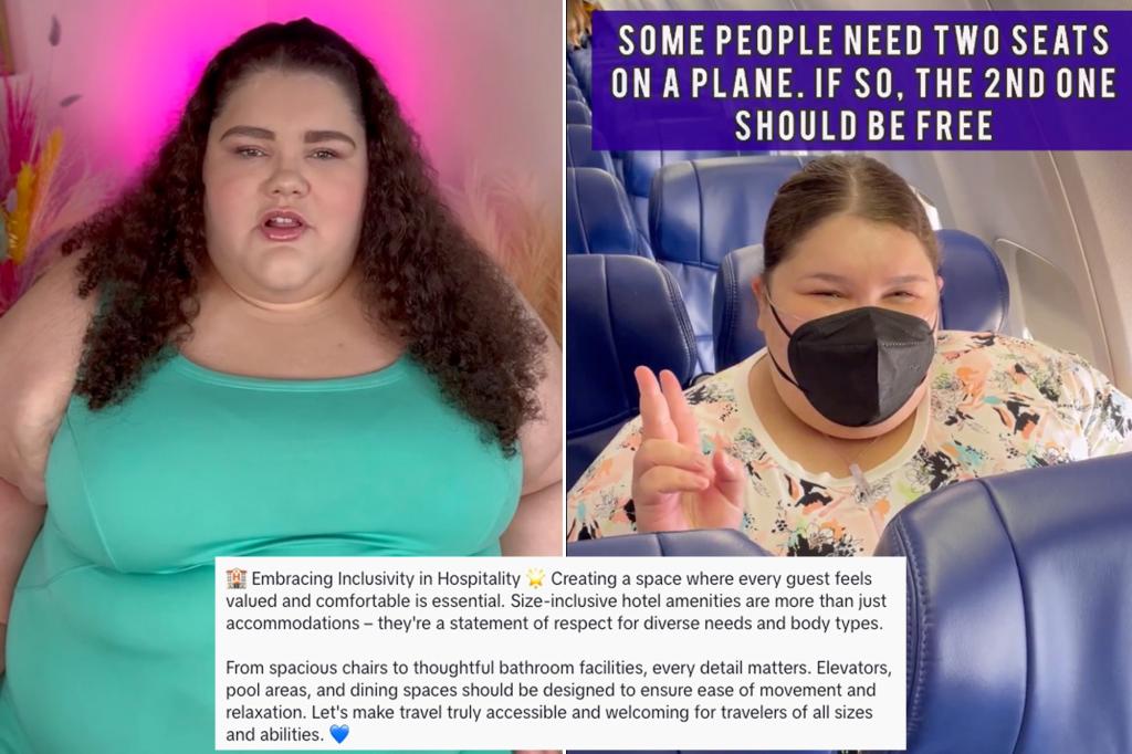 Plus-size influencer who petitioned for free, extra plane seats now calls on hotels to enlarge hallways