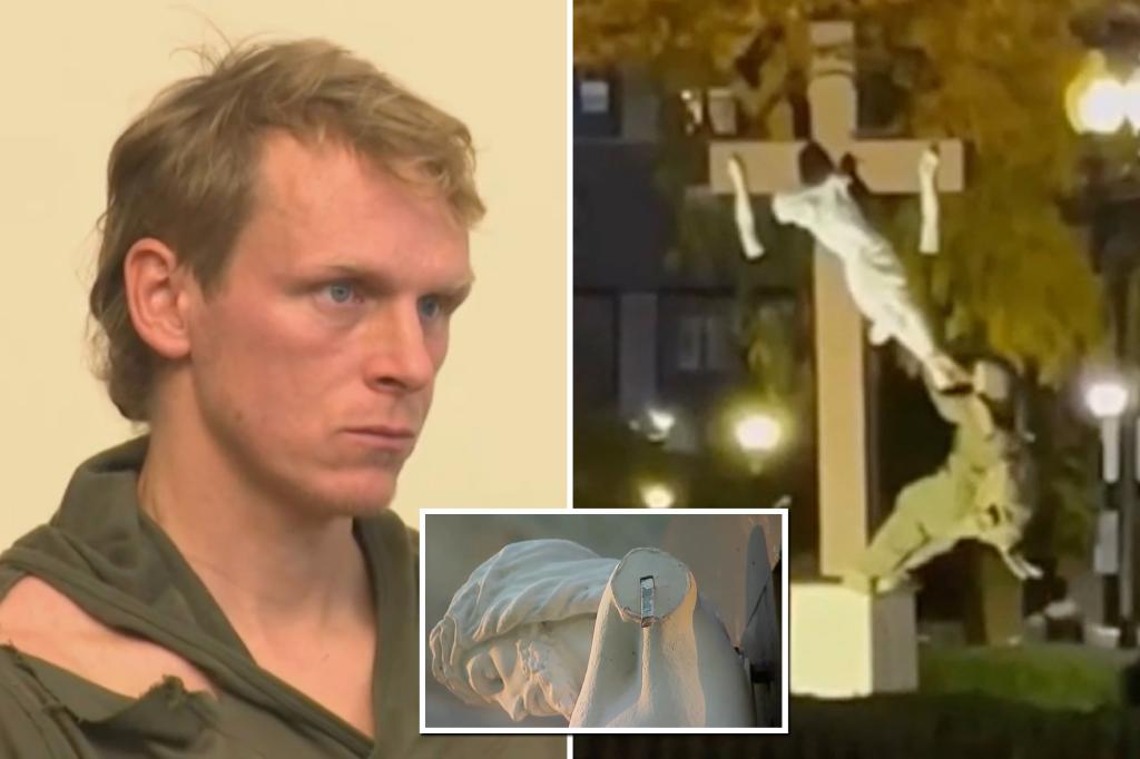 Vandal snaps arms off Jesus statue  outside historic Boston cathedral