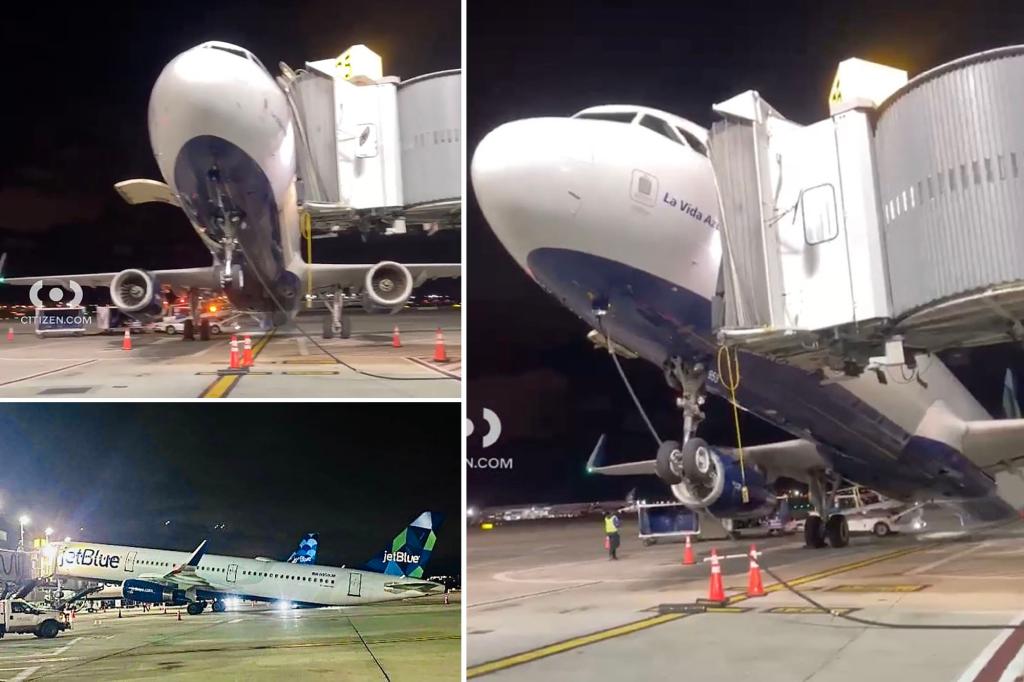 Wild images show JetBlue plane tipping backward at JFK Airport gate after ‘shift in weight and balance ‘