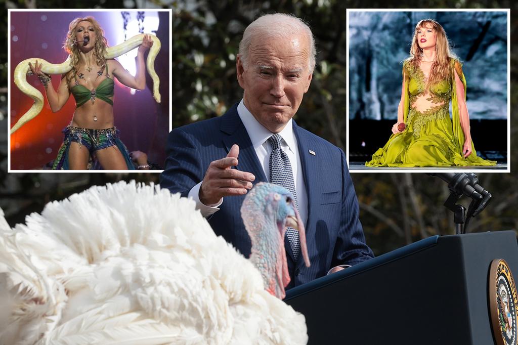 Biden confuses Taylor Swift, Britney Spears in botched turkey pardon joke