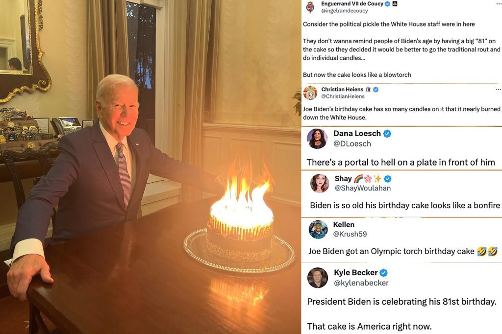 Biden mercilessly mocked for posing with birthday cake with 81 blazing candles