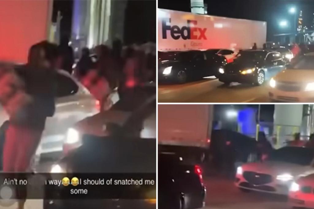 Cars block FedEx semi while dozens pillage packages, leave boxes scattered everywhere