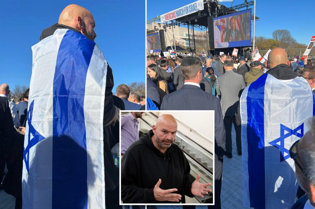 Fetterman drapes himself in Israeli flag during DC rally in support of the Jewish state