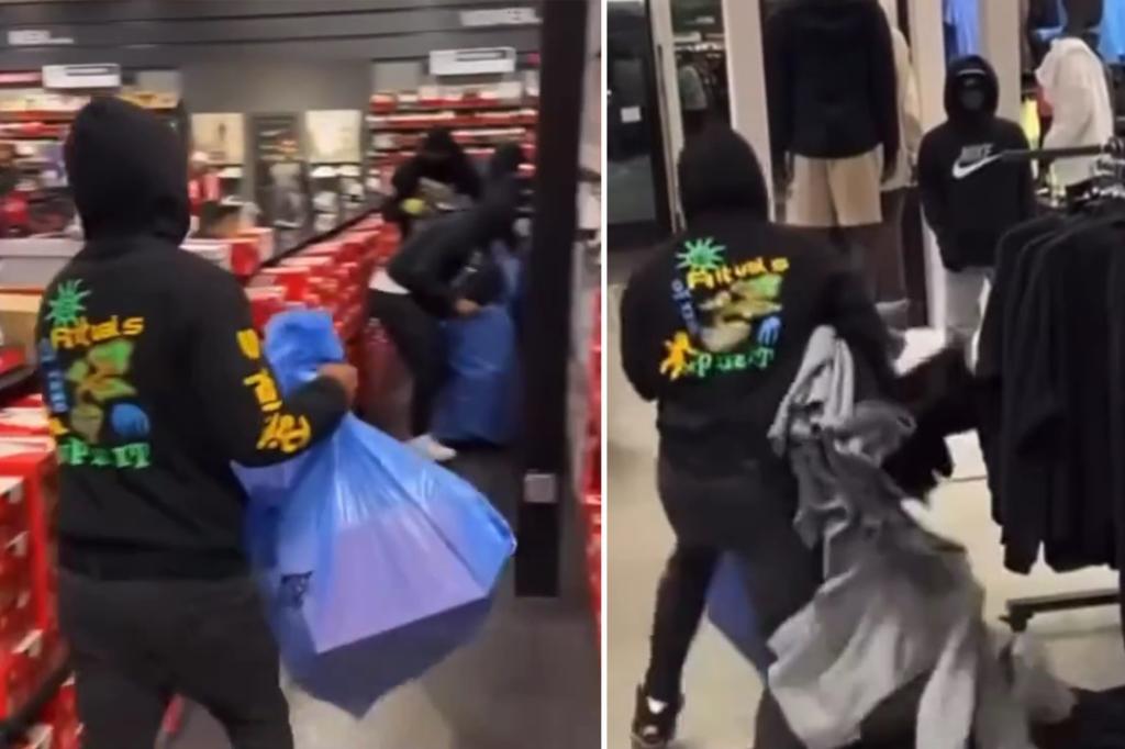 Flash mob of teens roll up in 5 cars and steal $12K from LA Nike store in caught-on-tape heist