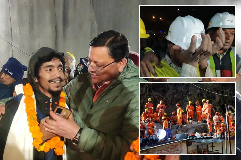 Indian rescuers pull out all 41 workers who were trapped in tunnel for 17 days