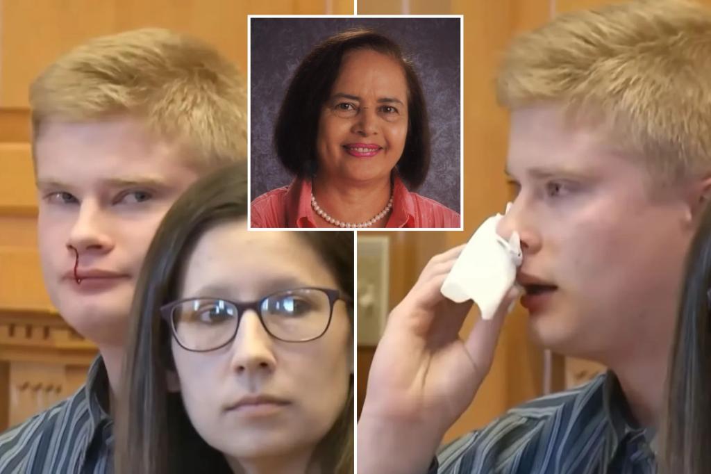 Killer teen sobs, gets bloody nose as he’s sentenced to life for beating Spanish teacher to death over bad grade
