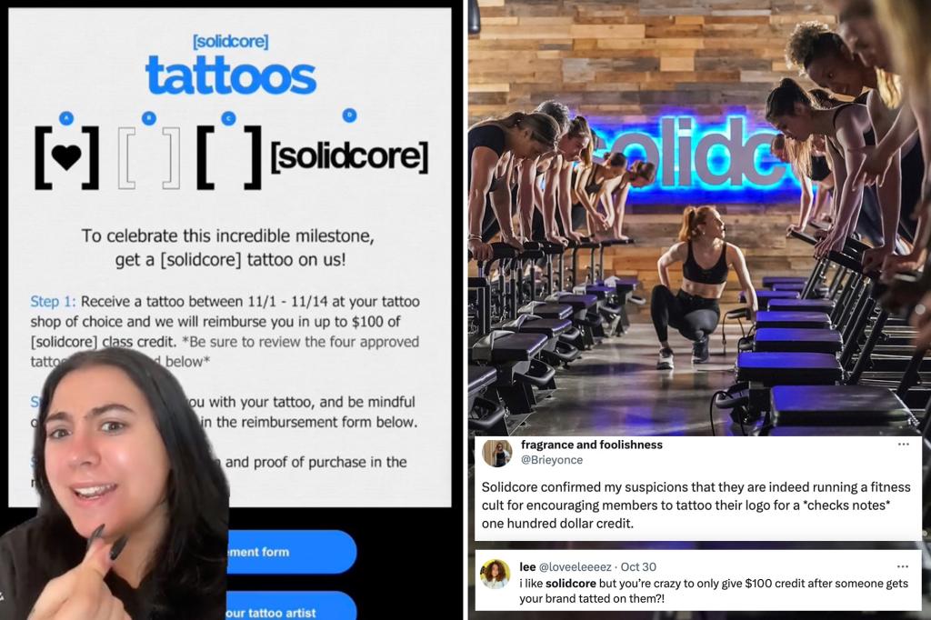 Pricey pilates studio offers $100 credit only if you tattoo their logo on your body, ‘avoid cheeky areas’ — quickly mocked as ‘cult’