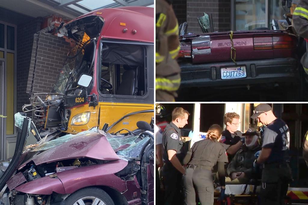 Seattle bus crashes into car and building killing 1, injuring 12