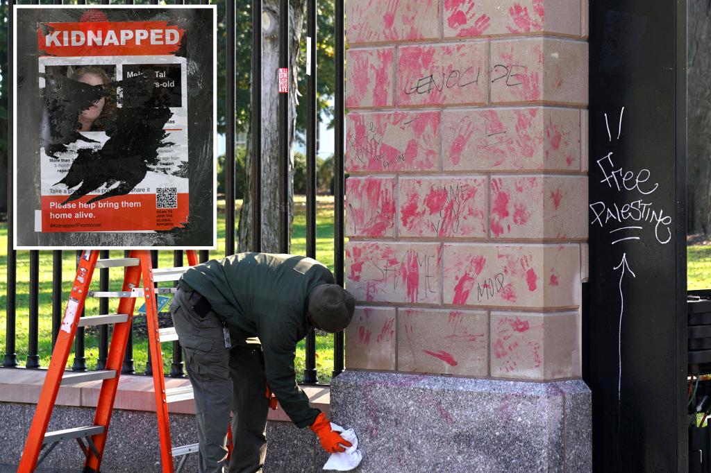 White House condemns red paint protesters left at gates — but goes online to label ripped-down posters ‘wrong’