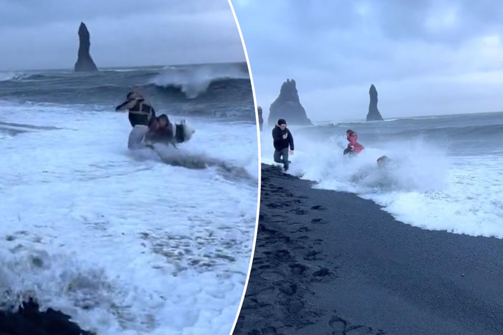 ‘Cocky’ tourists nearly get swept out to sea while trying to take photo on Iceland’s most dangerous beach