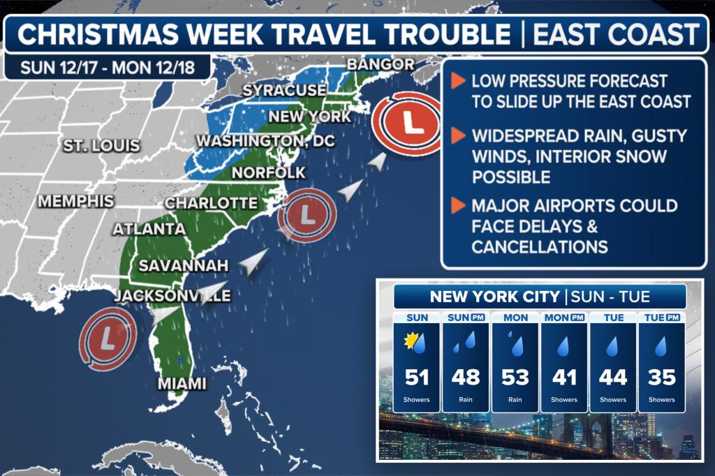 Coastal storm could slow early Christmas travel along East Coast next week