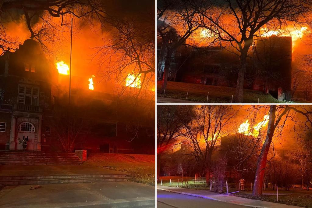 Historic abandoned Indiana high school where dead body was once found goes up in flames