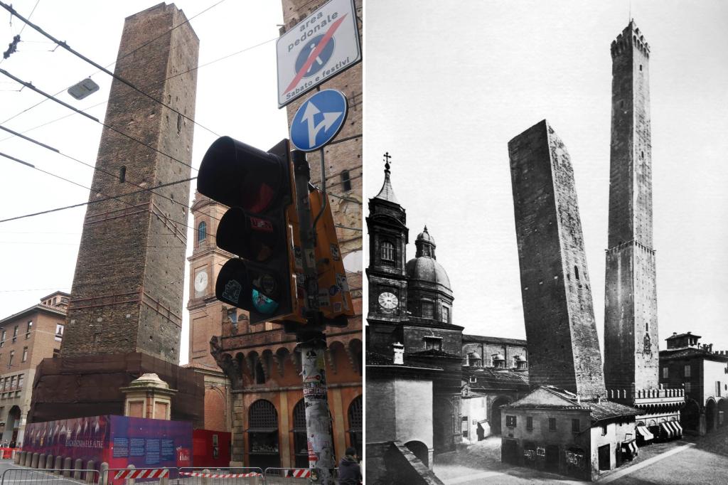 Italian officials secure 12th Century leaning tower in Bologna to prevent collapse