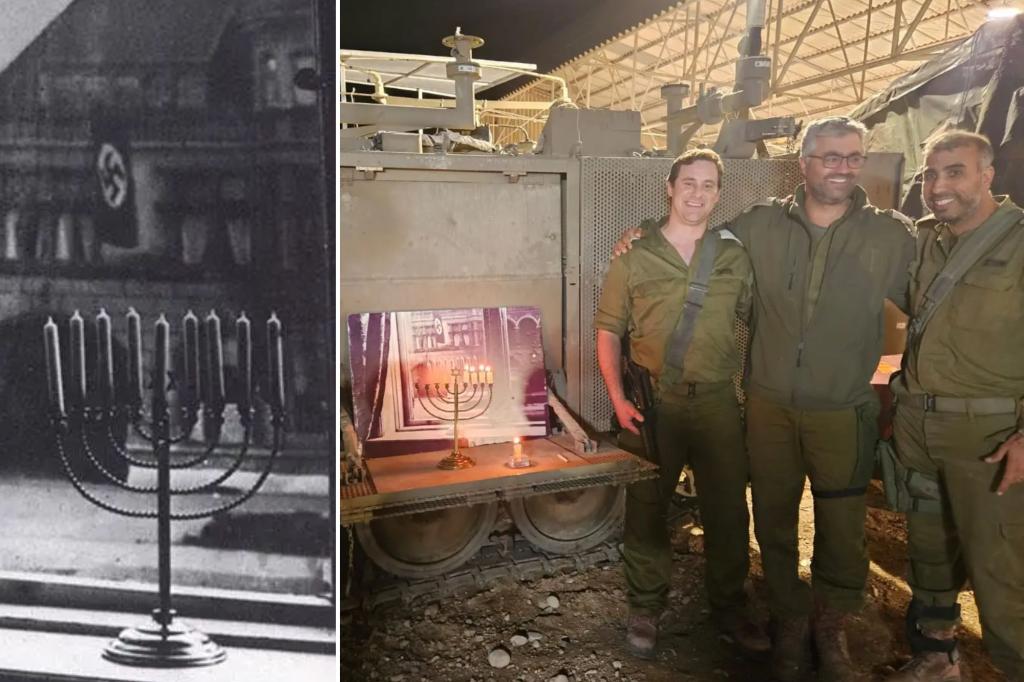 Menorah from famous 1931 photo with Nazi flag made a Hanukkah visit to Gaza-Israel frontlines