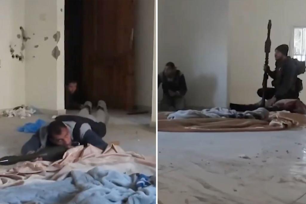 Moment Hamas terrorists crawl on floor to fire at IsraeliÂ soldiers before being killed by airstrikeÂ 