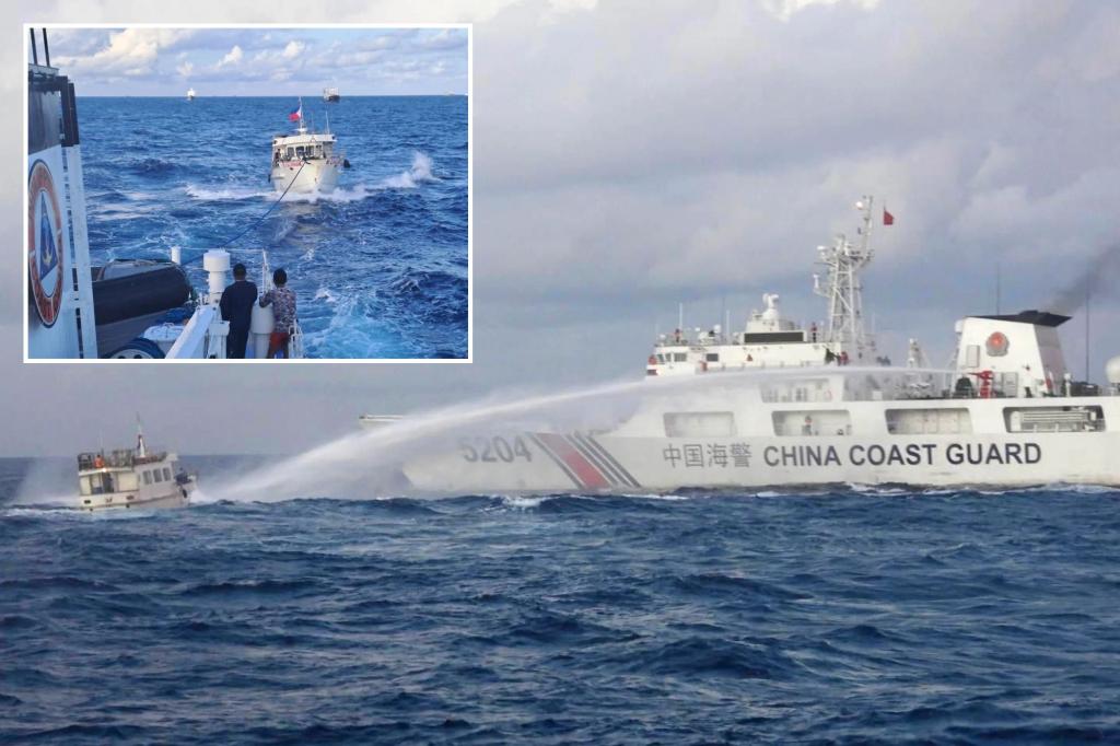 Philippines says Chinese coast guard fired water cannons against its ships delivering supplies off disputed shoal