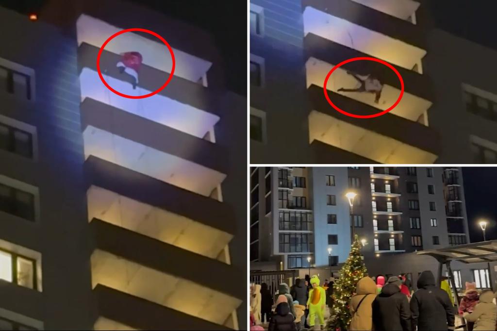 Red-robed Russian ‘Santa Claus’ plunges to death in botched stunt as wife and kids look on