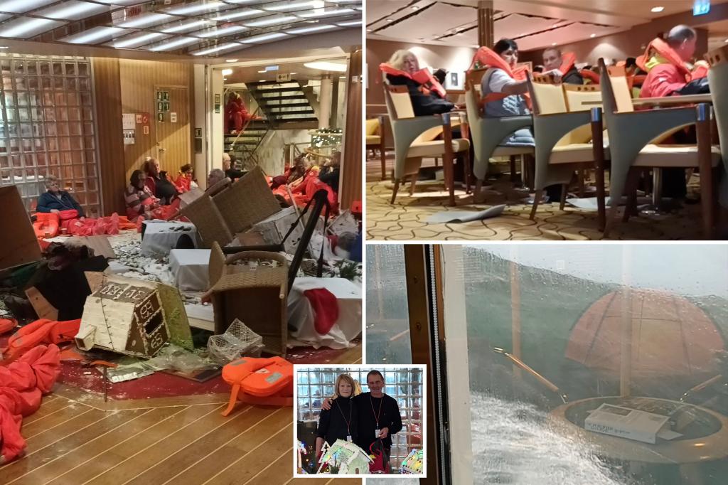 Terrifying video shows passengers hanging on for dear life after massive wave stranded cruise ship