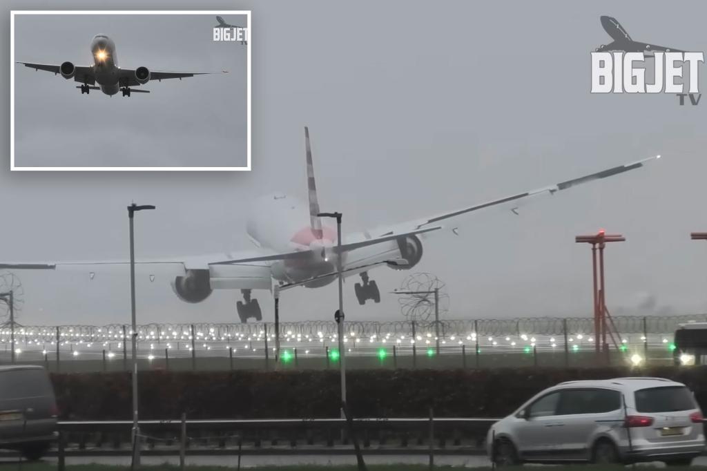 Video shows terrifying moment plane bounces along London runway during intense storm