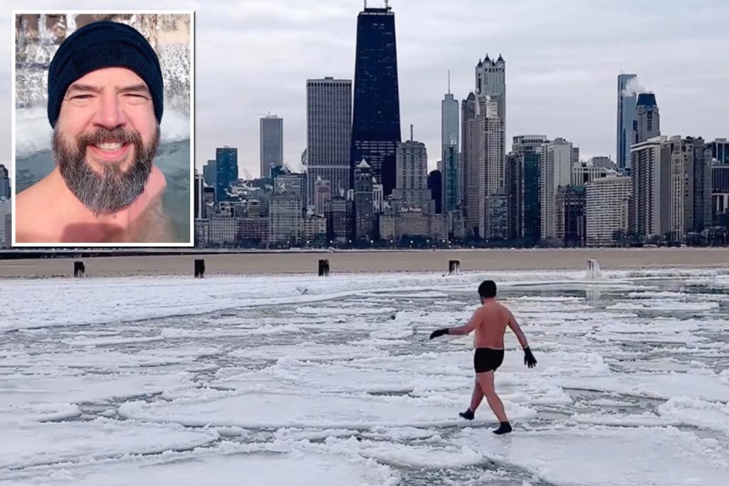 Chicago life coach walks on Lake Michigan ‘ice pancakes’ in swim trunks