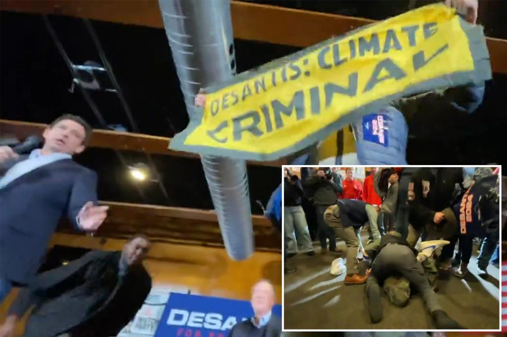 Climate protester tackled while trying to invade Ron DeSantis’ presidential campaign event