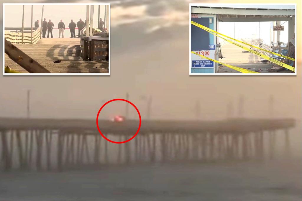 Footage captures car drive off Virginia Beach pier into ocean as police struggle to retrieve it