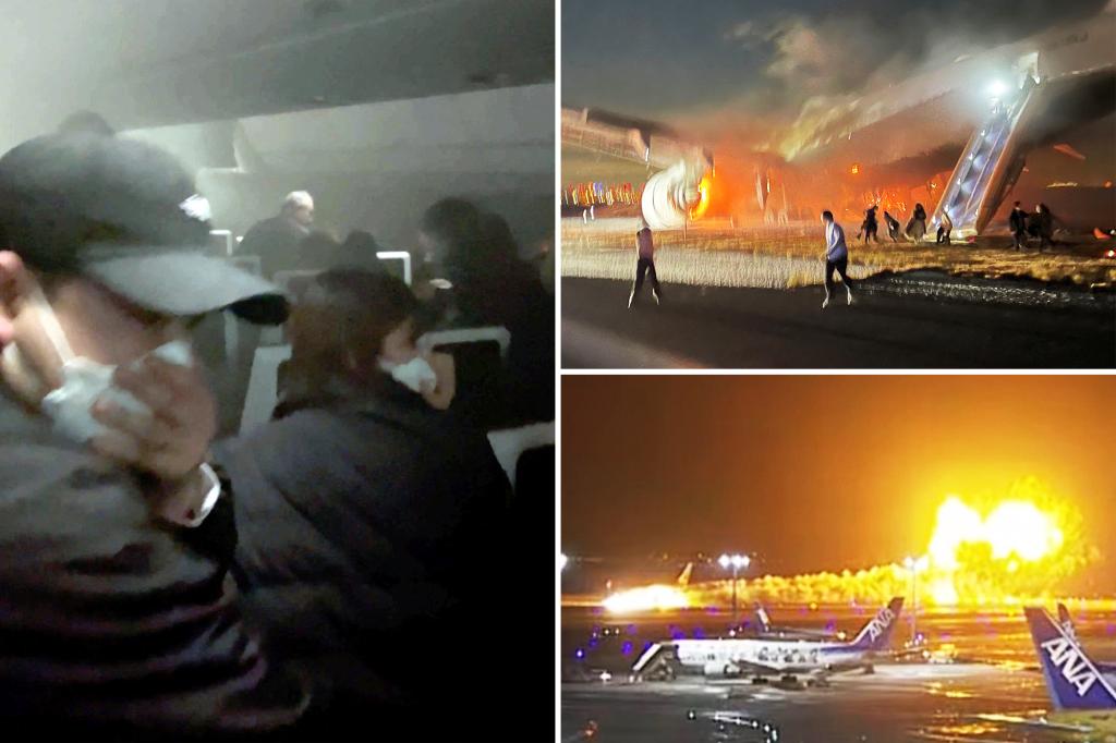 Japan Airlines passengers battle through smoke, see wing engulfed in flames in harrowing video of collision