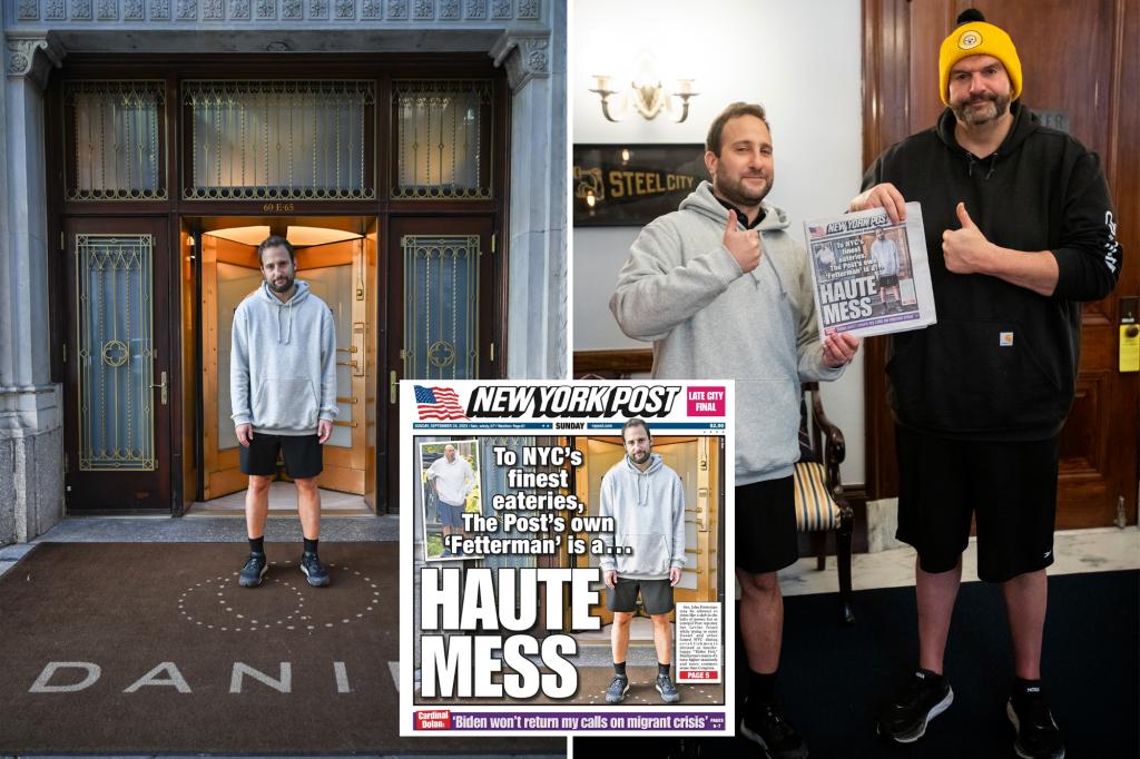 John Fetterman rocks iconic hoodie, shorts look with The Post after now-famous cover of NYC’s favorite paper