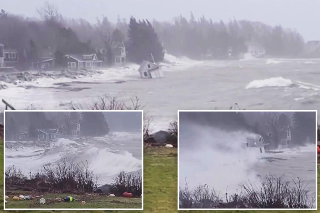 Maine cabin swept away by winter storm waves before landing on shore