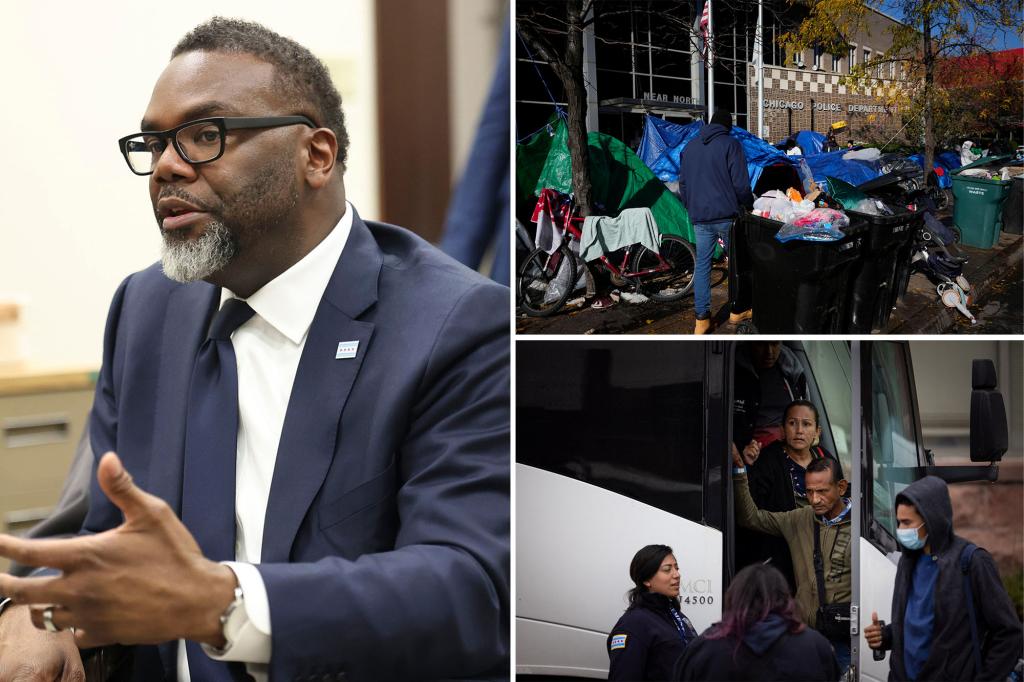 Migrants scour trash for food as they live out of buses in Chicago