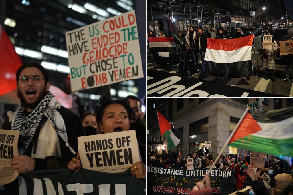 Protests erupt outside Yemen Mission in NYC to condemn US attacks on Houthi rebels â some protesters attacking couple holding Israeli flag