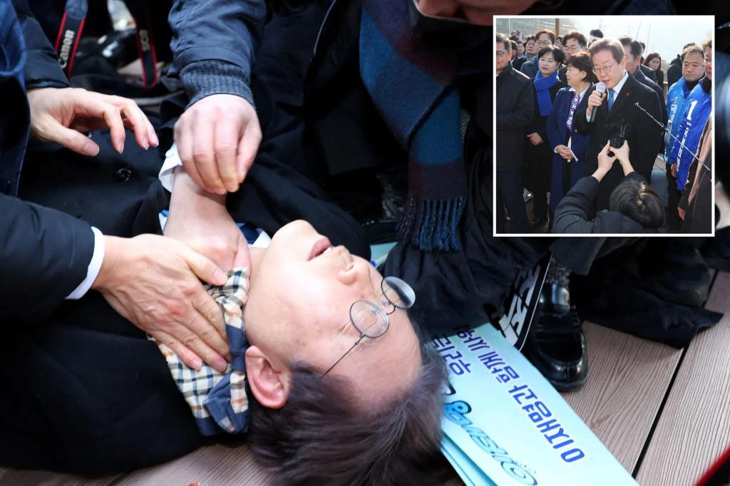 South Korea opposition chief Lee Jae-myung stabbed in the neck while touring airport site