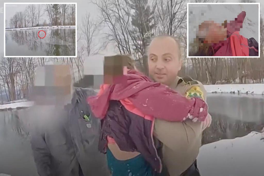 Trooper rescues girl, 8, from frigid pond in heart-stopping video