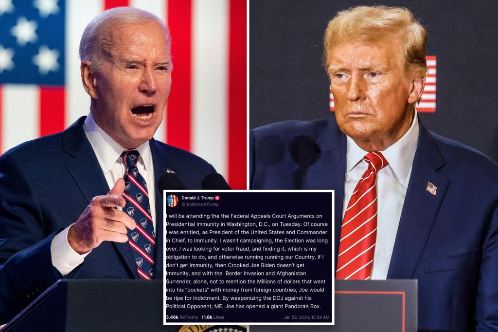 Trump warns Biden ‘would be ripe for indictment’ in latest social media screed