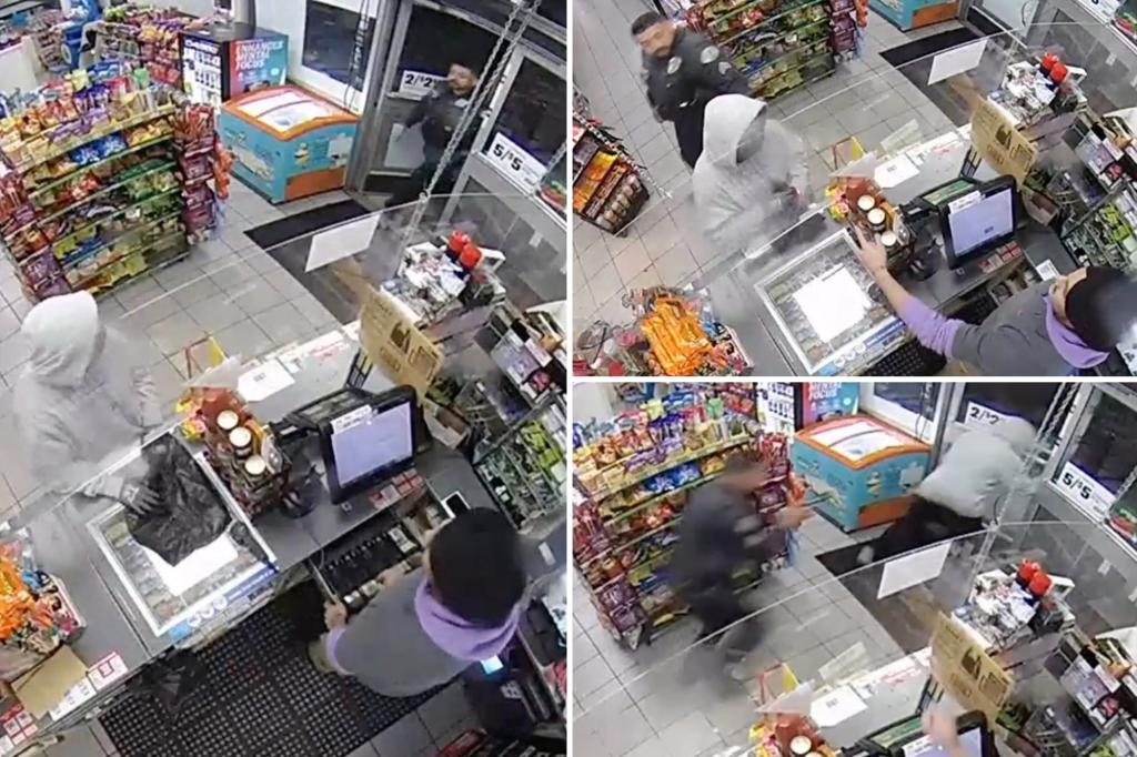 Video shows cop walking into a 7-Eleven in the middle of an armed robbery: ‘Right place at the right time’