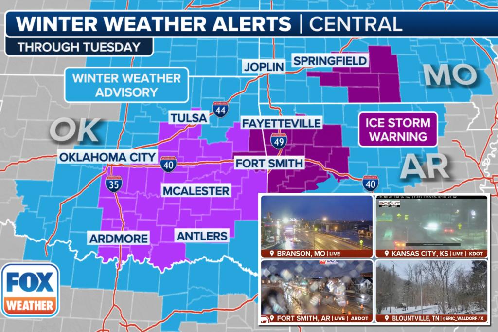 ‘Stay inside’: Ice storm moves across Plains, mid-South for dangerous Monday commute